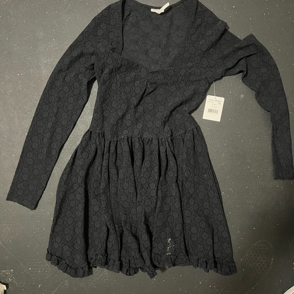 Black Lace Long Sleeve Dress Free People NWT Sheer size M